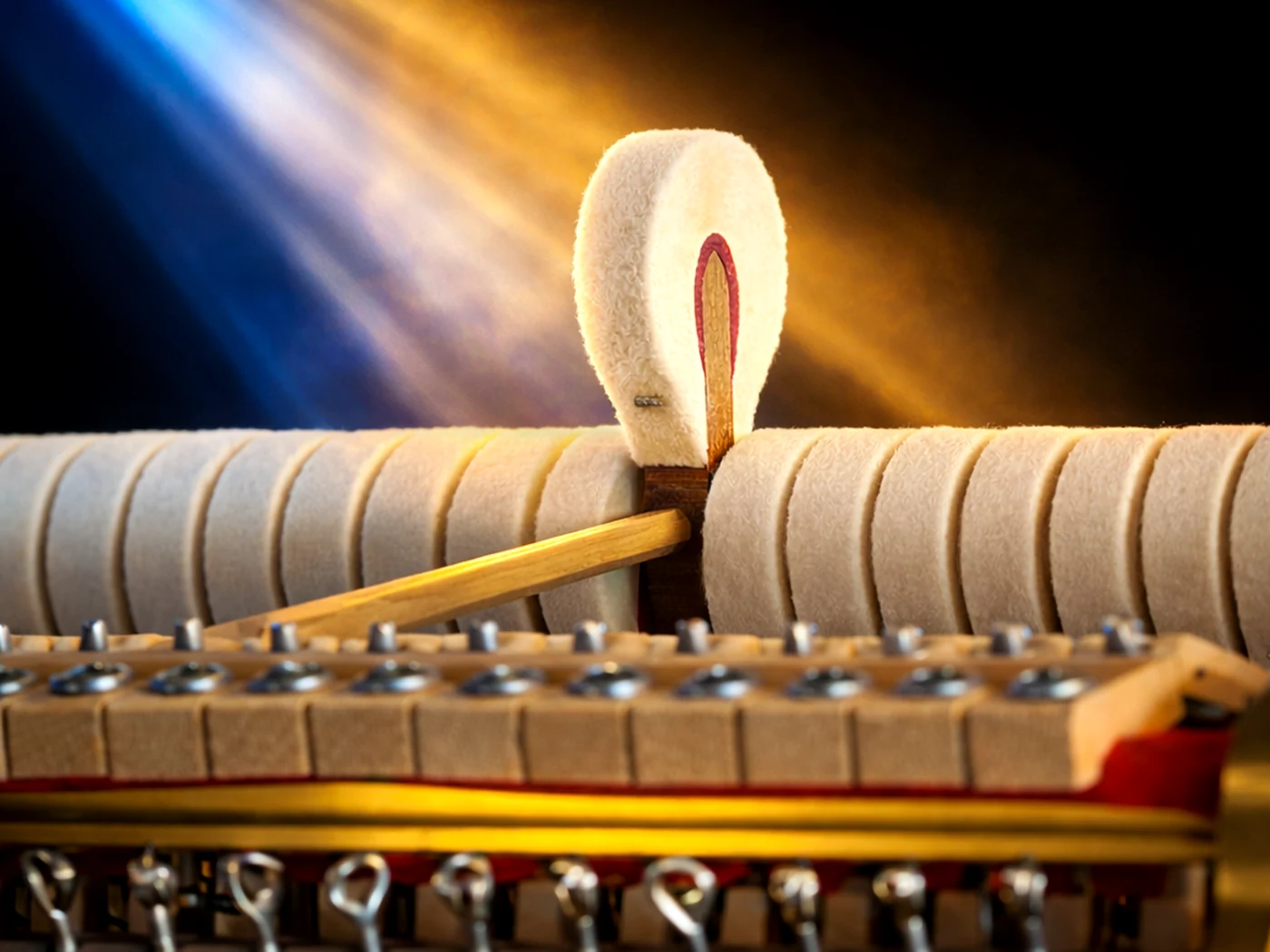 Travail d’harmonisation sur les marteaux d’un piano